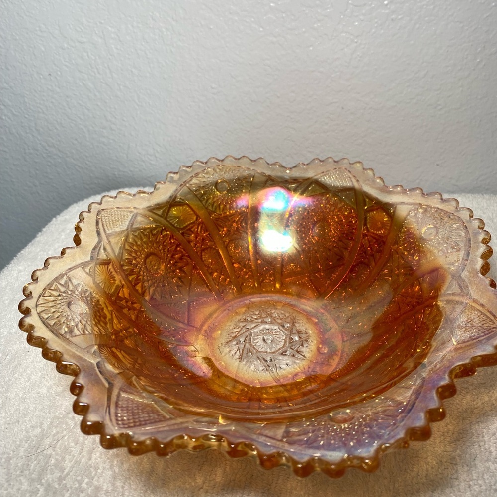 Vintage Amber Sunflower Round Serving Dish